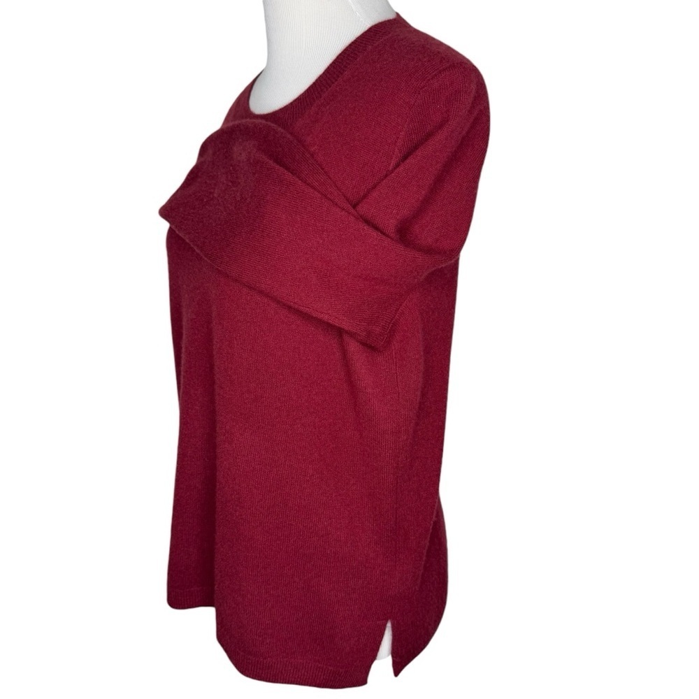 J Crew Womenโs Deep Ruby 100% Cashmere Crew Neck Sweater Size L Soft Layering - Picture 3 of 14